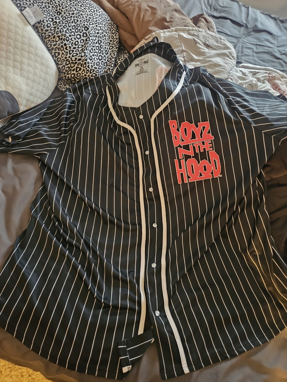 Hybrid Apparel Black Pinstripe Button-Front Shirt with Red Logo - Kids